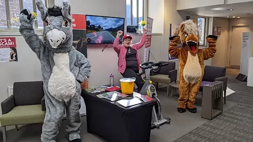 RBS staff cycle for Redwings, with help from Red and Wings!