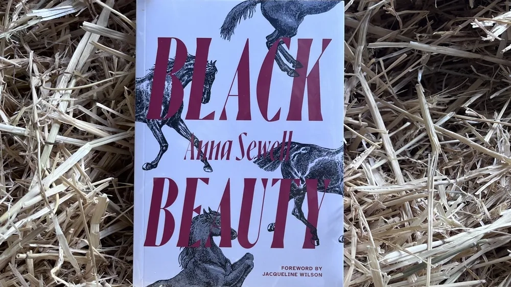 A photo of the Redwings edition of Black Beauty on hay